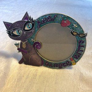 Danger Kitty Purple & Green Glittery Picture Frame with "Meow" Label